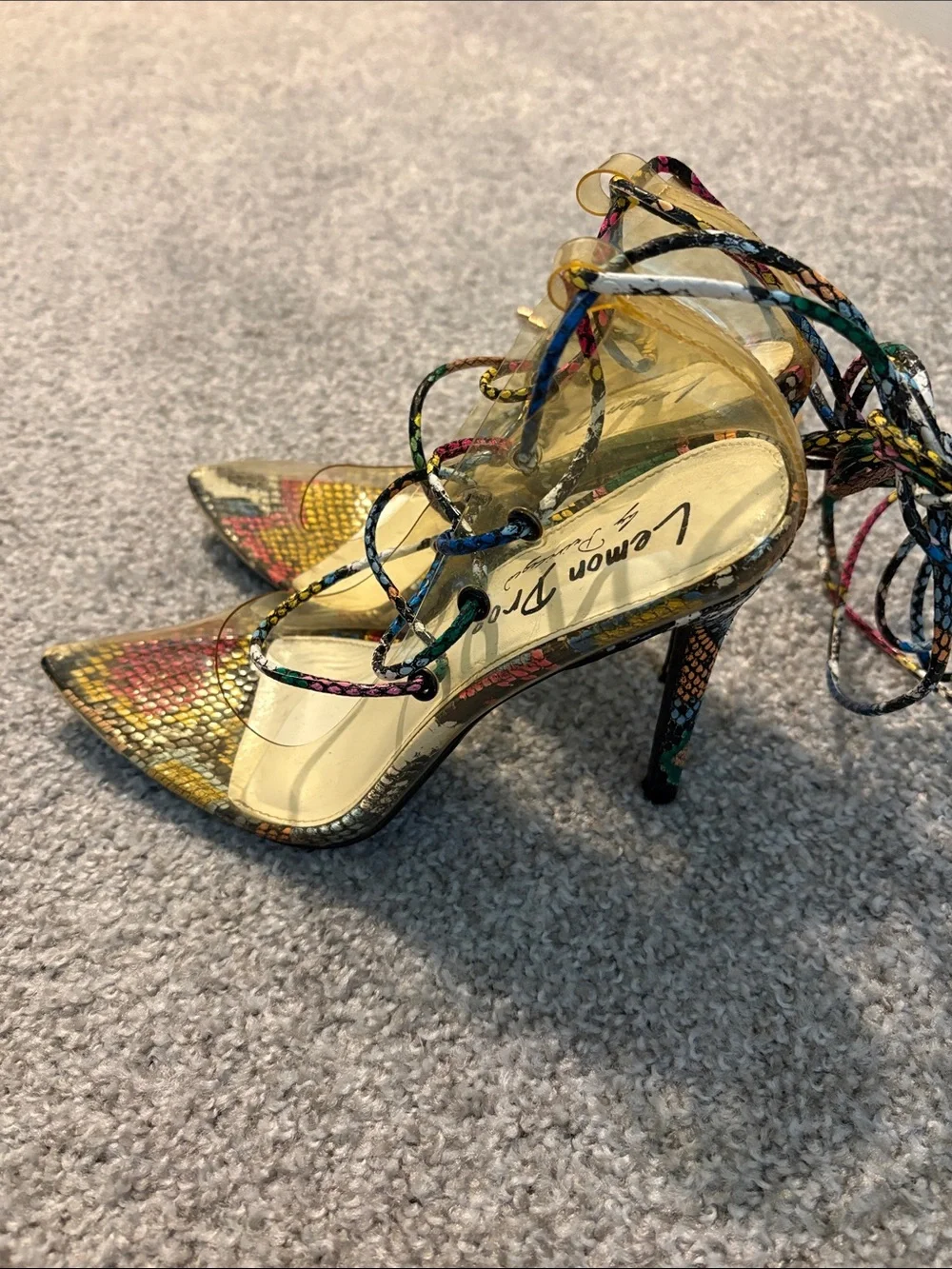 Multicolor Clear Lace-Up Stiletto Pump